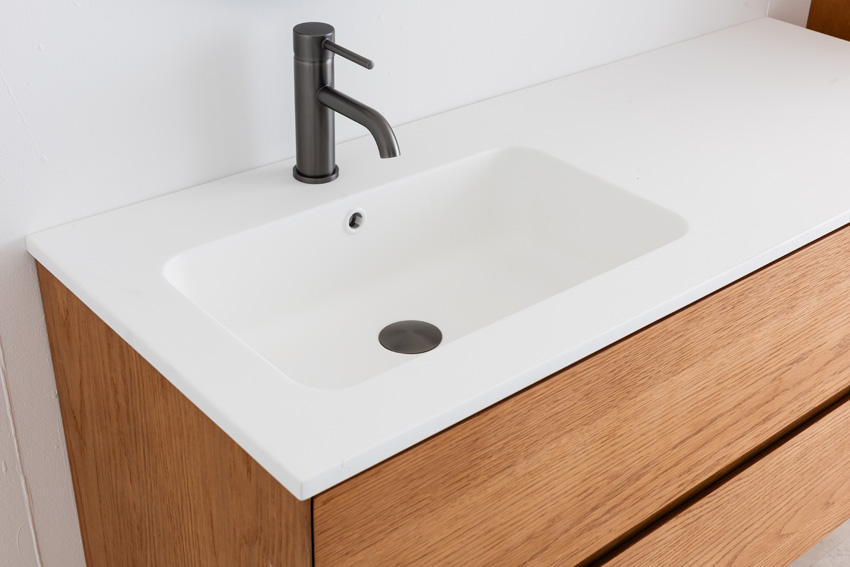 Badkamermeubel Fior eik hangend met enkele wastafel glanzend wit 120cm