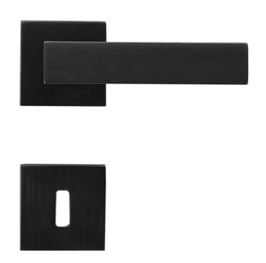 Poignée de porte pro Cubica black carbone ronde set complet avec rosaces et plaque de clé
