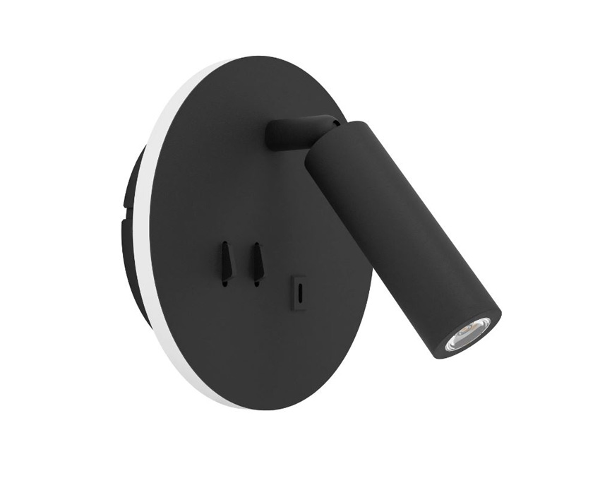 Wandlamp - zwart - Ø14,5x9,5cm - 3-staps dimbaar - LED - 1x3W - 3000K - USB