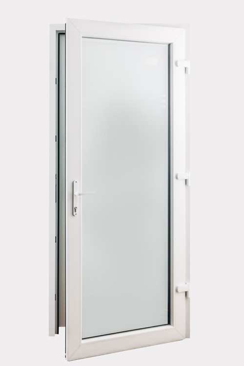 Porte extérieure 3 lignes claires PVC verre mat anthracite/blanc 980x2180mm ouvrant à droite