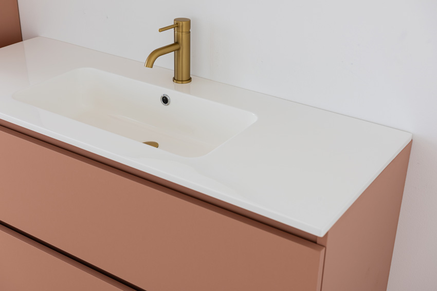 Meuble de salle de bains Dotan abricot suspendu avec lavabo simple blanc brillant 120cm