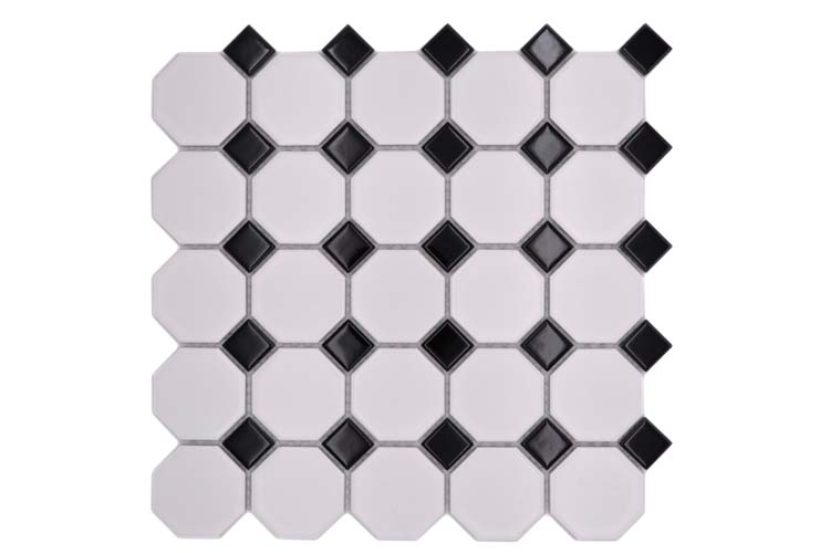Mozaïek Octagon wit/zwart 29,5 x 29,5 cm