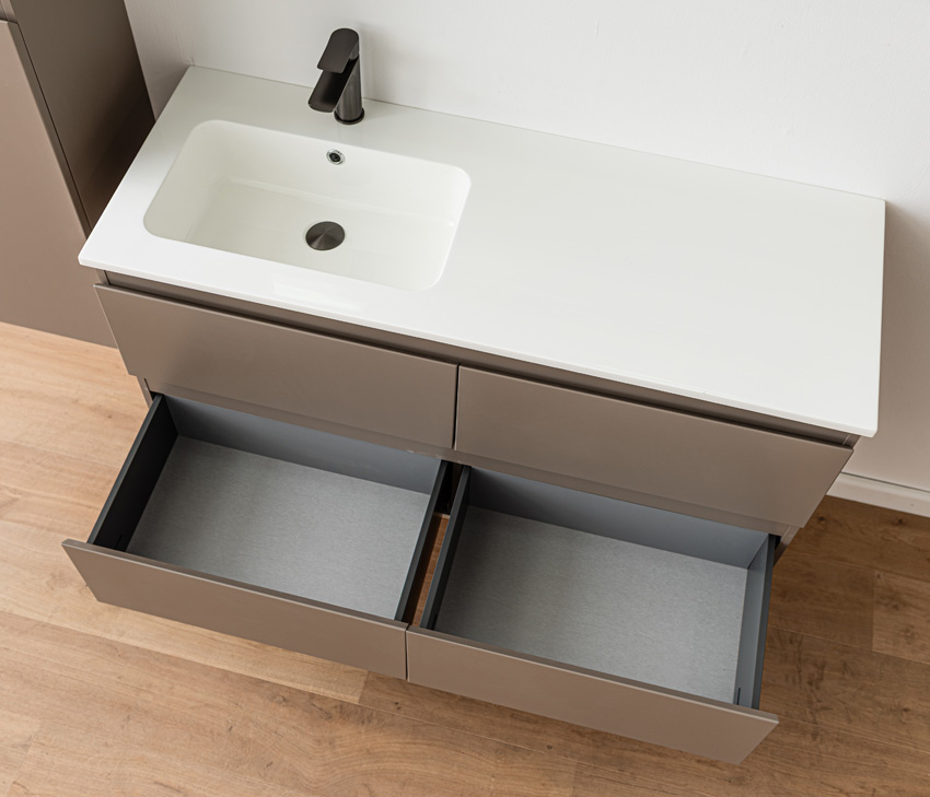 Meuble de salle de bains Trente taupe avec lavabo simple blanc brillant 120cm