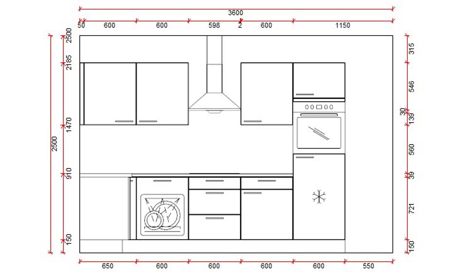 Cuisine d'angle Premium 15A blanche 350x130cm - pré-montée - avec appareils - plaque de cuisson vitrocéramique et hotte murale en inox
