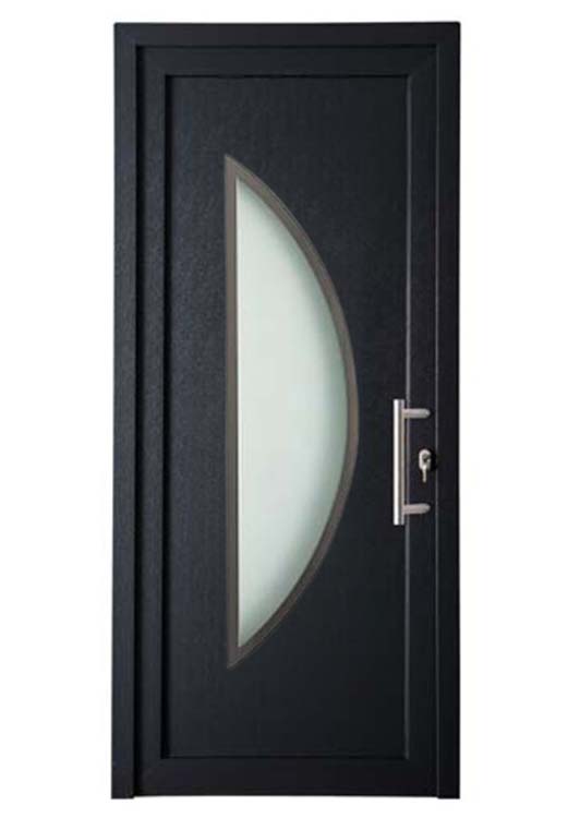 Buitendeur half maan inox rand PVC mat glas antraciet/wit 980x2180mm rechtstrekkend