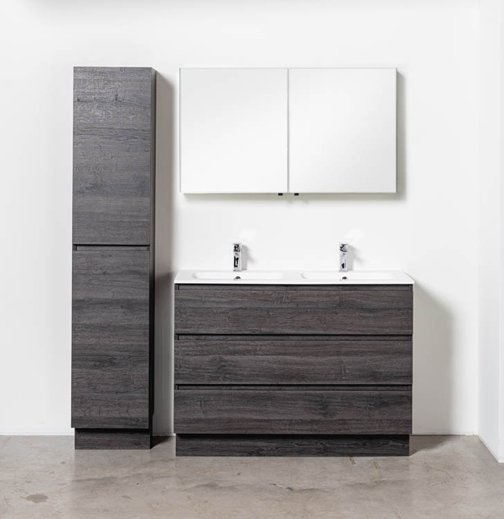Meuble de salle de bain chêne foncé Dotan 1200mm à poser 2 lavabo