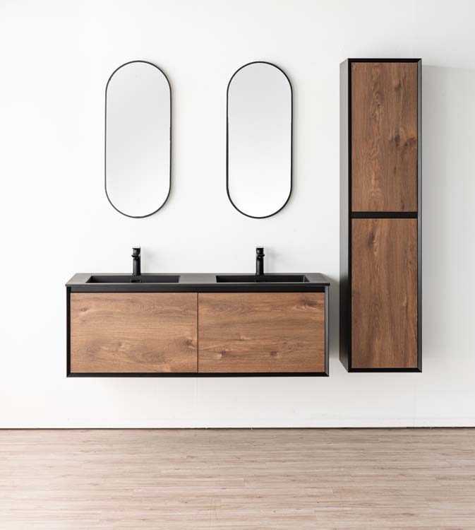 Badkamermeubel Justin notelaar hangend met dubbele wastafel mat zwart 140cm