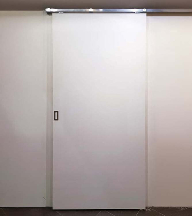 Porte coulissante simple à peindre complète 93x211,5cm tubulaire + rail acier inoxydable