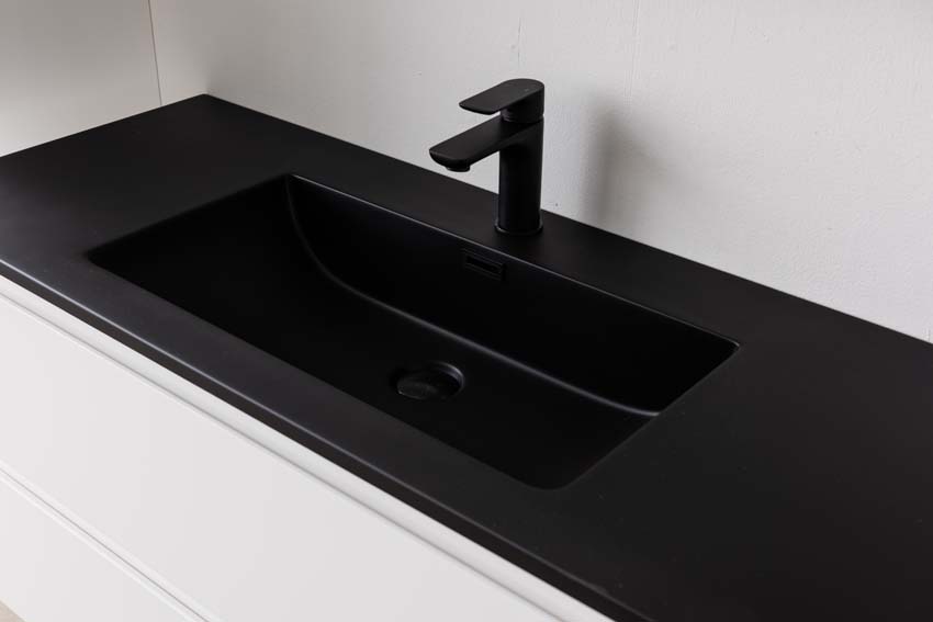 Meuble de salle de bain Tibo blanc avec lavabo simple noir mat 120cm