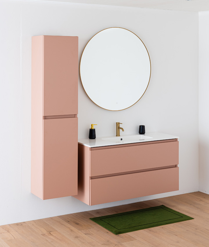 Meuble de salle de bains Dotan abricot suspendu avec lavabo simple blanc brillant 120cm