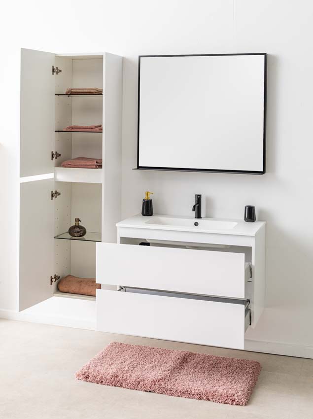 Meuble de salle de bains Tibo blanc suspendu avec lavabo simple blanc mat 90cm