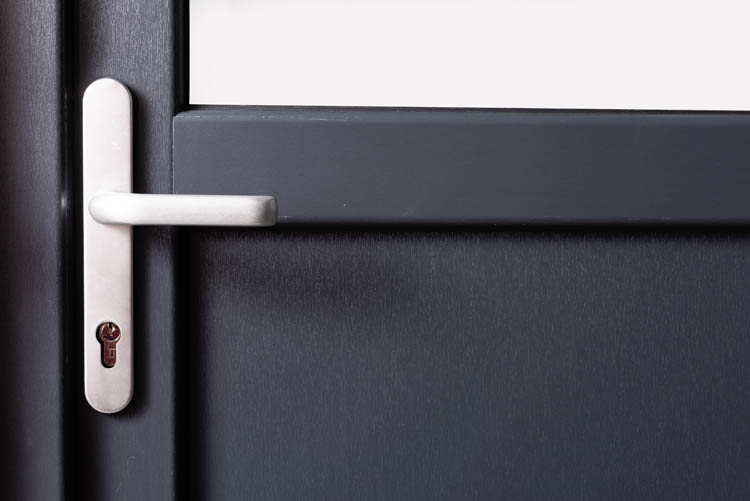 Porte extérieure semi-vitrée PVC verre clair anthracite/blanc 980x2180mm ouvrant à droite