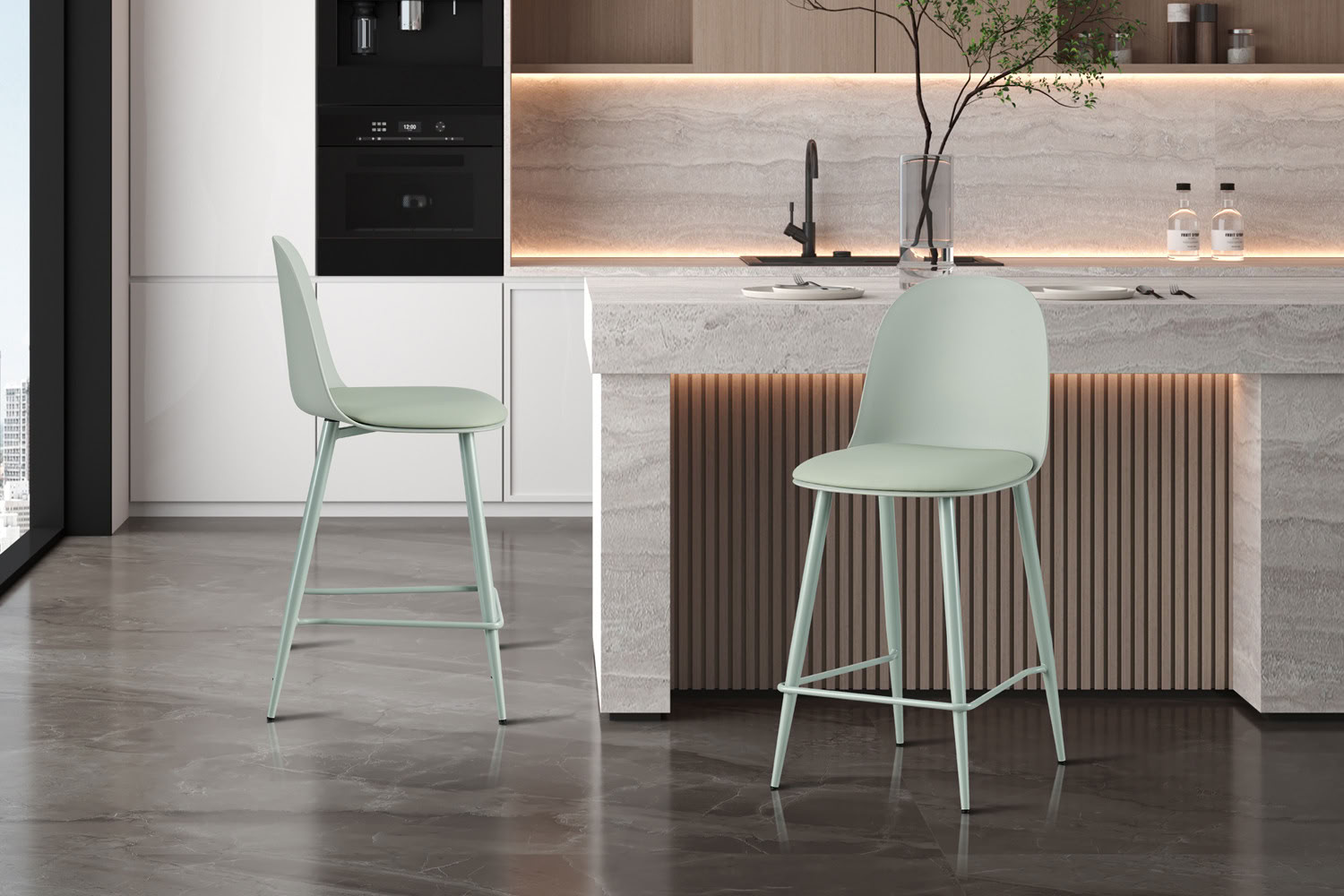 Chaise de bar Renilde gris-vert