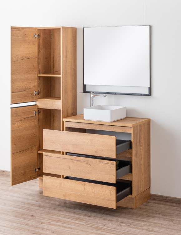 Badmeubel Daria eik goudbruin 900 mm staand opbouwtablet melamine