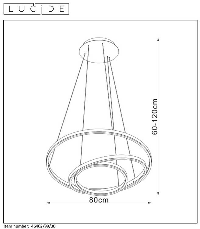 Lucide TRINITI - Hanglamp - LED Dimb. - 1x32W 3000K - Zwart