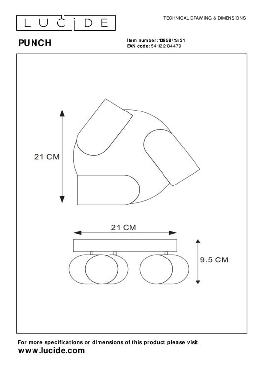 Lucide PUNCH - Spot plafond - Ø 21 cm - 3xGU10 - Blanc