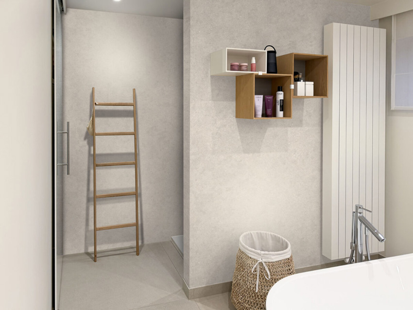 Panneau mural Limestone SPC sans joints beige 90x260x0,4cm
