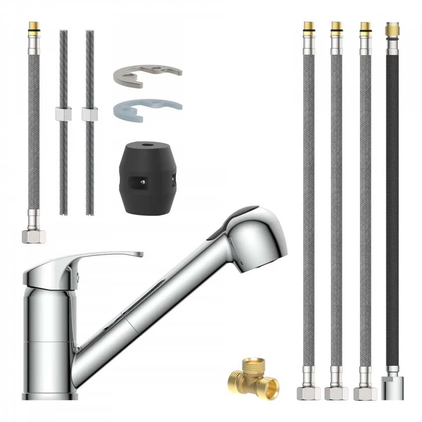 Keukenkraan Diana chroom lage druk met uittrekbare uitloop