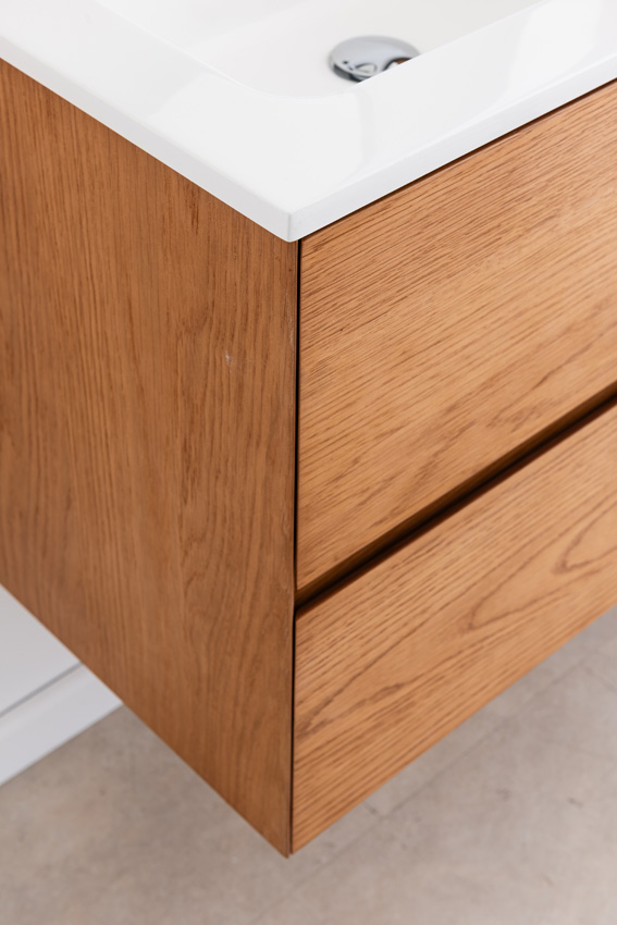 Meuble de salle de bain Fior en placage chêne suspendu avec double lavabo blanc mat 120cm