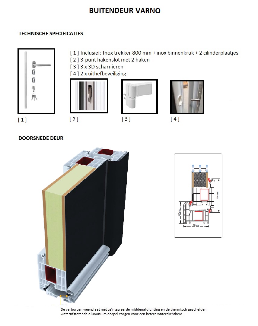 Buitendeur pvc inbraakwerend met alu afwerking Varno anthra maatwerk L