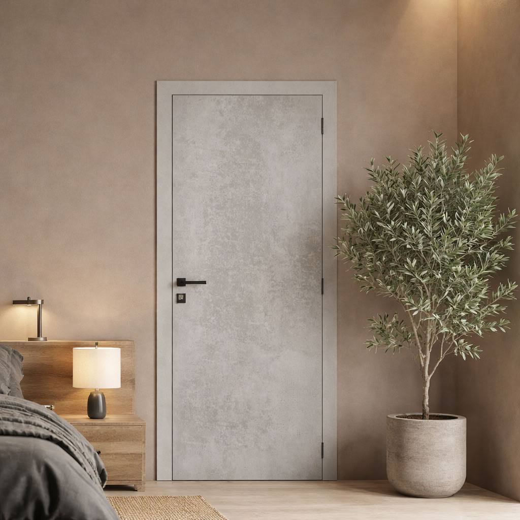 Porte intérieure complète Industrial gris béton 201,5x68cm tubulaire réversible + châssis 17cm