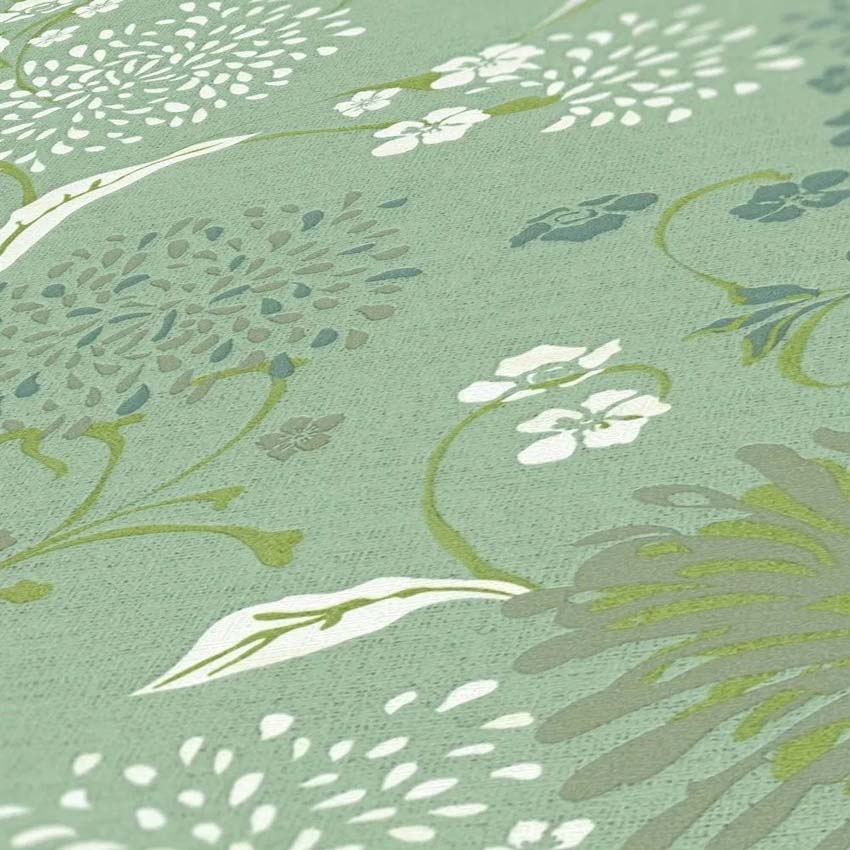 Vinyle sur papier peint intissé fleur blanc/vert 0,53x10m