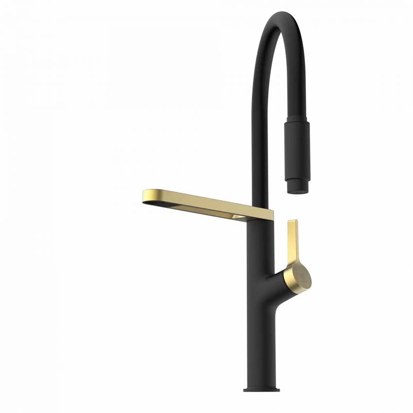Robinet de cuisine Wasserwerk WK 2 noir mat/or mat avec bec extractible