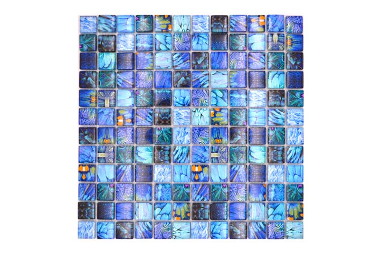 Mozaïek Crystal Wildlife blauw glanzend 29,8x29,8cm