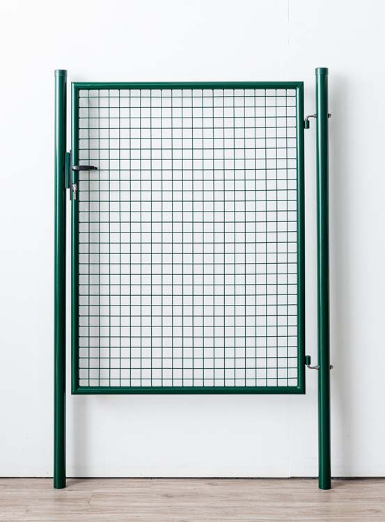Portillon de jardin simple complet vert 150x125cm - poteaux ronds, poteaux, serrure et poignée inclus