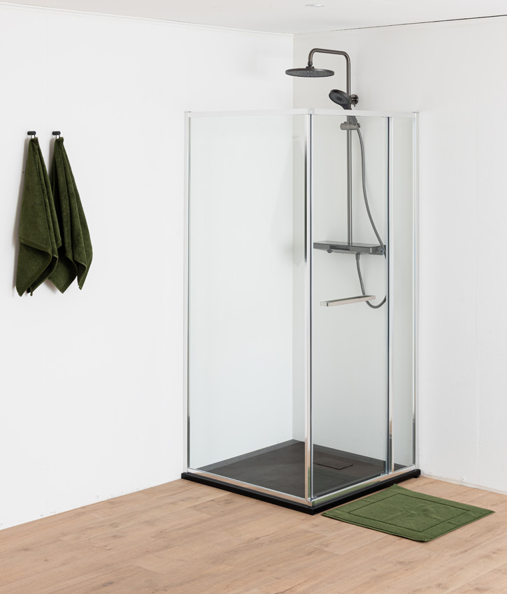 Douchehoek Ares met plaatsbesparende deur chroom 90x90x190cm