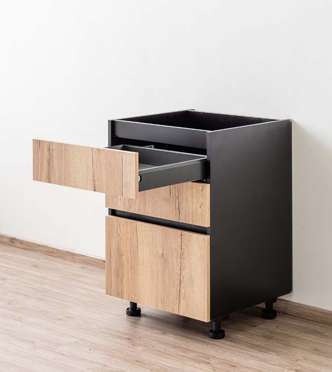 Armoire de cuisine Plenti avec 3 tiroirs noirs/aspect bois 60x78cm