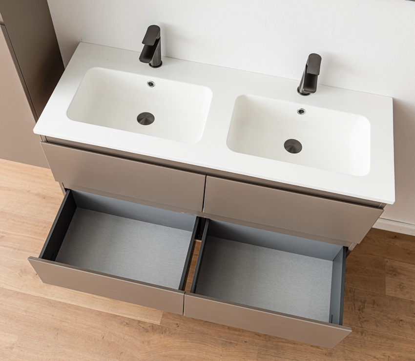 Meuble de salle de bains Trente taupe avec double lavabo blanc mat 120cm