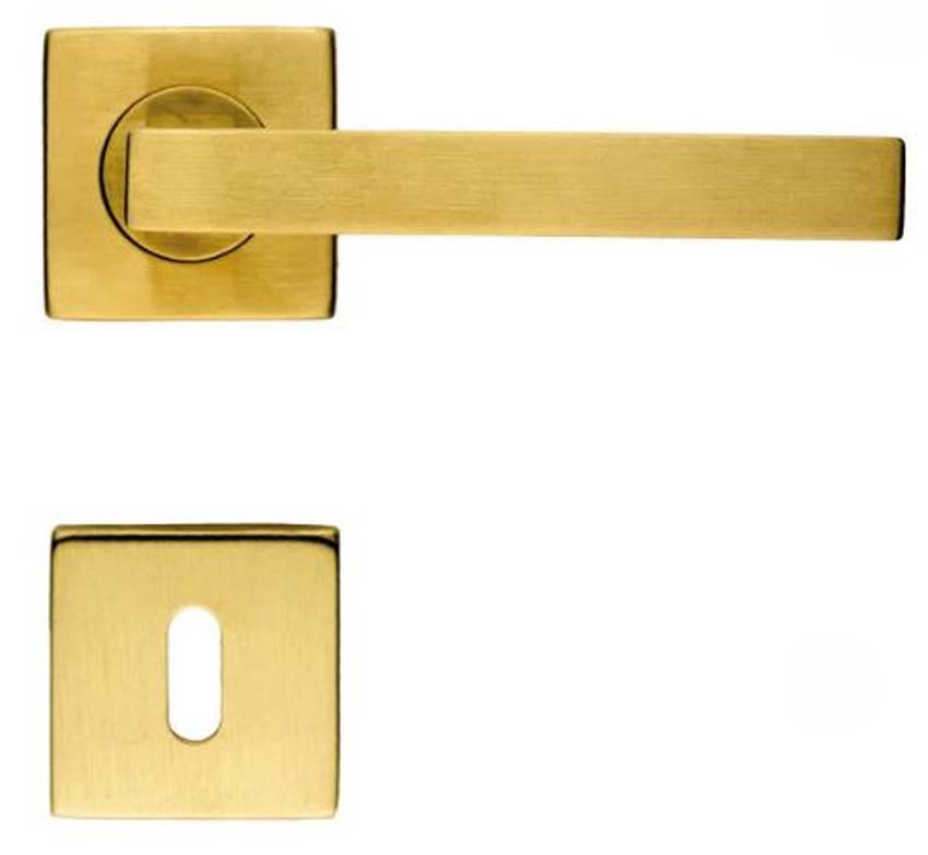 Deurkruk pro Kubic shape mat koper vierkant 16mm complete set met rozetten en sleutelplaat