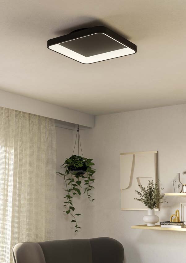 Plafonnier - Noir - 35x35cm - Dimmable - LED - 1x18W - 2700-6500K - télécommande