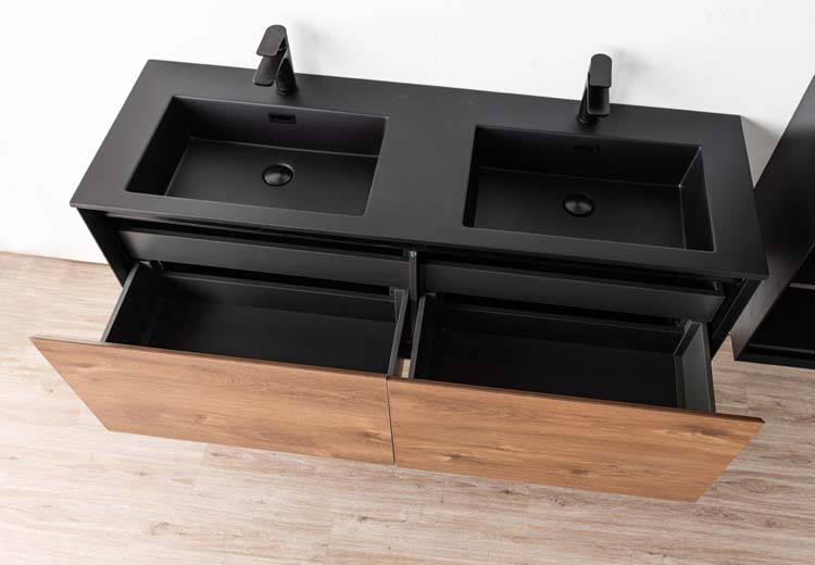 Badkamermeubel Justin notelaar hangend met dubbele wastafel mat zwart 140cm