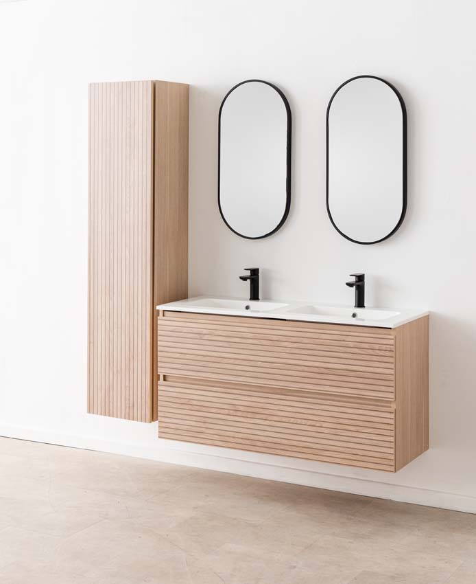 Badkamermeubel Dotan line up hangend met dubbele wastafel glanzend wit 120cm