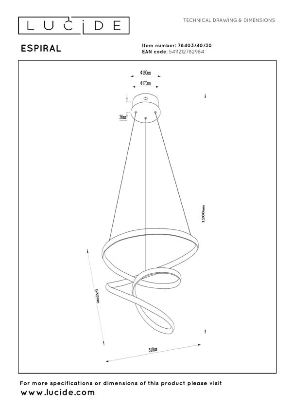Lucide Essential Espiral - Suspension - LED dimmable - CCT - 1x40W 2700K/4000K - Noir