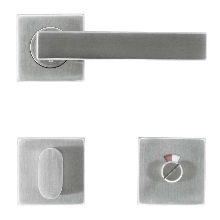 Poignée de porte trani inox plus avec serrure toilette