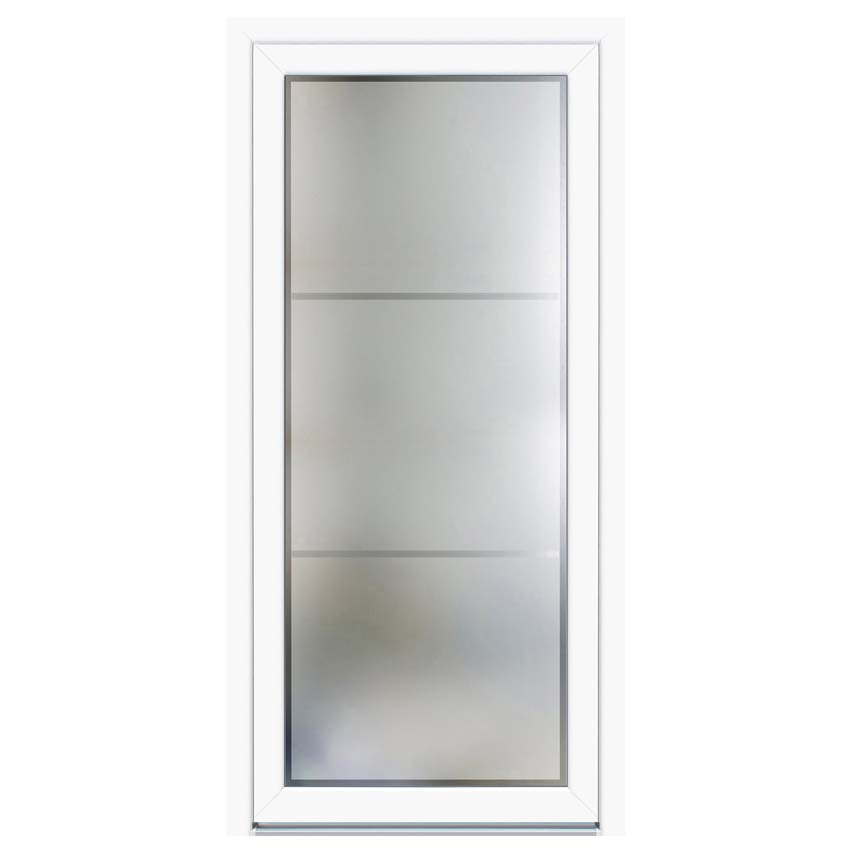 Buitendeur glas met 2 klare lijnen PVC wit L 980x2180mm