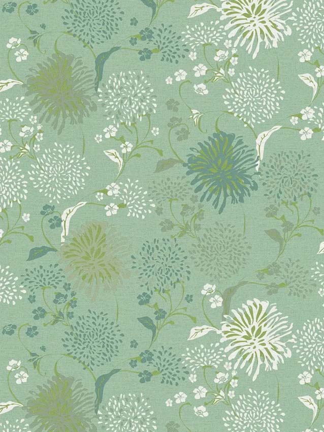 Vinyle sur papier peint intissé fleur blanc/vert 0,53x10m