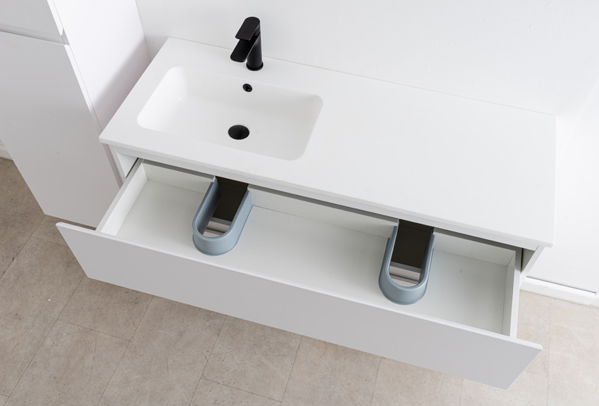 Badkamermeubel Bianca mat wit hangend met enkele wastafel mat wit 120,5cm