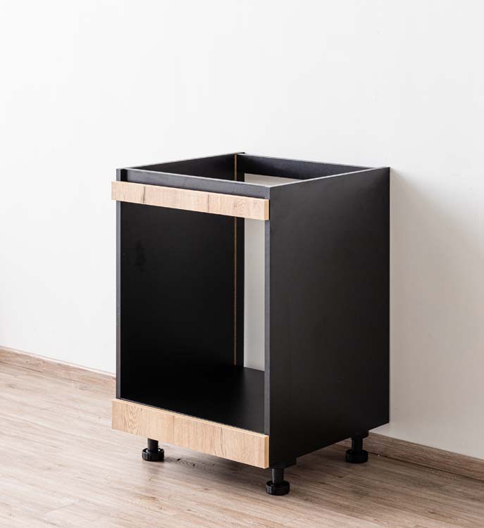 Armoire de cuisine Plenti meuble bas pour four, noir/aspect bois, 60x78cm