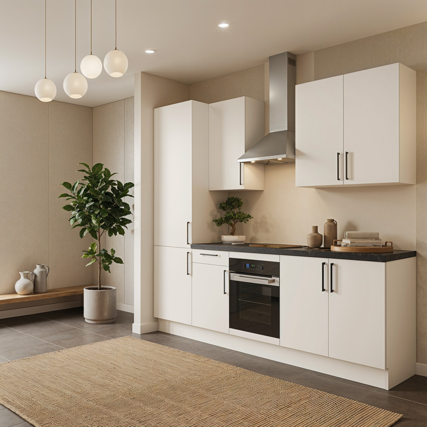 Cuisine Premium 3A blanche 270cm - pré-montée - sans appareils