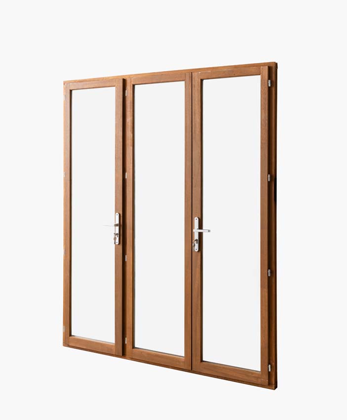 Houten terrasraam 3-vleugels Meranti Trae 55mm naturel 1800 x 2150 mm