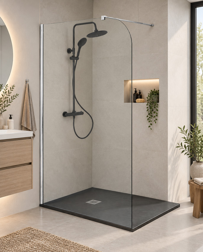 Paroi de douche à l'italienne Avery arrondie verre clair avec kit de profilés chromé 117x200cm
