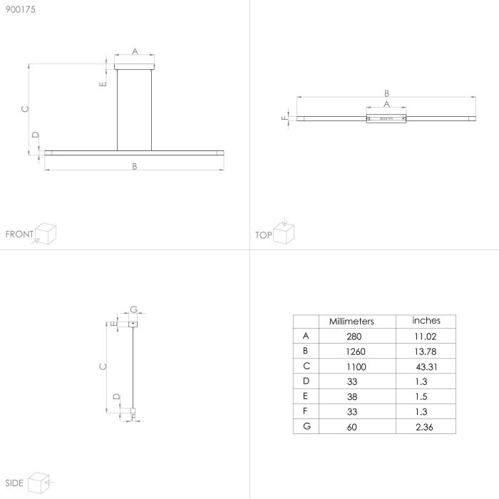 Lampe suspendue Lis Alu - L1260mm - 22W - 2700LM
