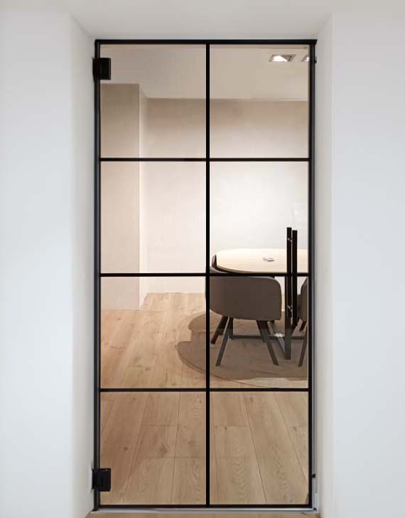 Porte intérieure vitrée complète Murano 8R 73x201cm poignée ronde noire + charnières premium