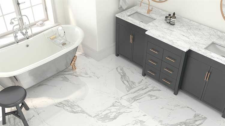 Carrelage de sol et mural Statuario imitation marbre blanc brillant 60x60cm