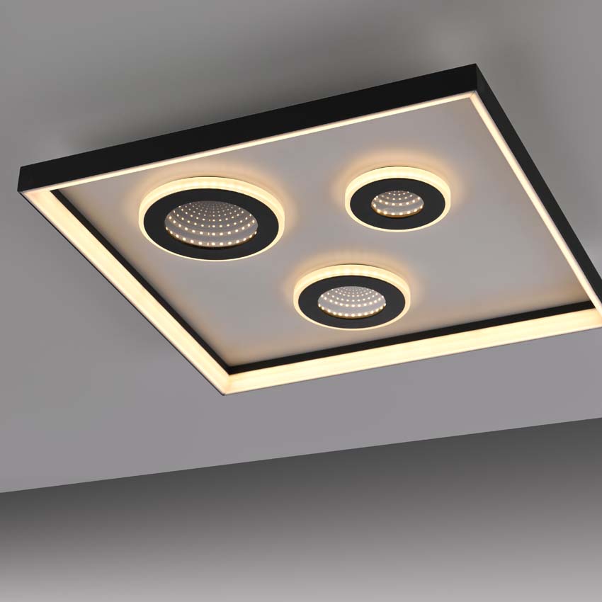 Plafonnier - zwart - 45x45cm - dimbaar - 32W - 2700-5000K - met afstandsbediening