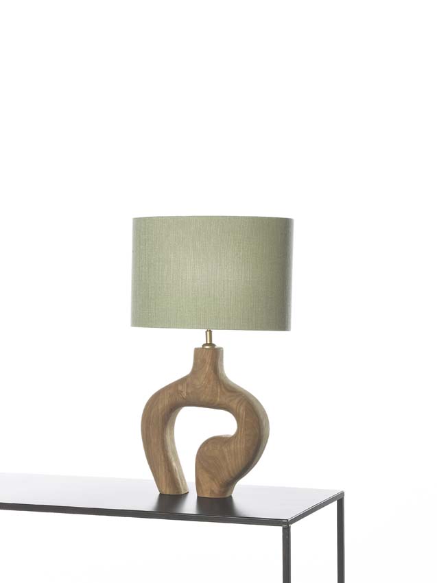 Tafellamp - Hout naturel/groen - 20x20x35cm - Dimbaar - E27 - 1x60W - Incl. lampenkap